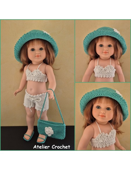 Ensemble maillot de bain, chapeau, sac et chaussures pour poupée Marie Françoise