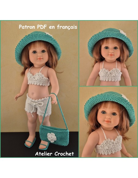 Maillot de bain, chapeau, chaussures et sac de plage patron PDF de crochet pour Marie Françoise