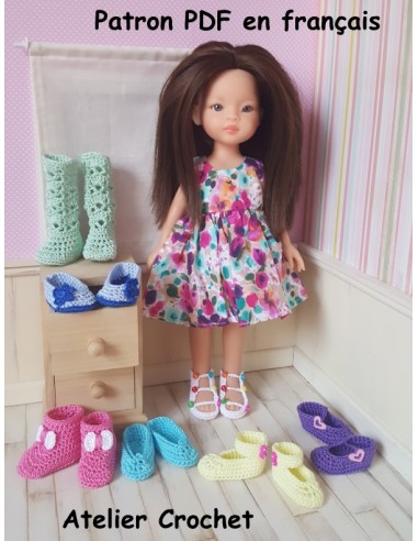 Patron PDF de 7 paires de chaussures au crochet pour poupée Paola Reina Las Amigas