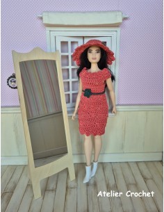 robe, ceinture et chapeau ensemble au crochet pour poupée Barbie Curvy