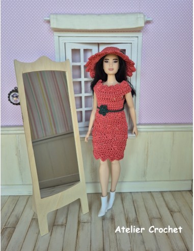 robe, ceinture et chapeau ensemble au crochet pour poupée Barbie Curvy