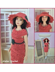 robe, ceinture et chapeau ensemble au crochet pour poupée Barbie Curvy 2