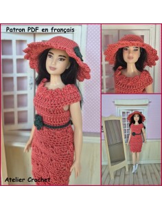 Robe, ceinture et chapeau patron PDF de crochet pour poupée Barbie Curvy