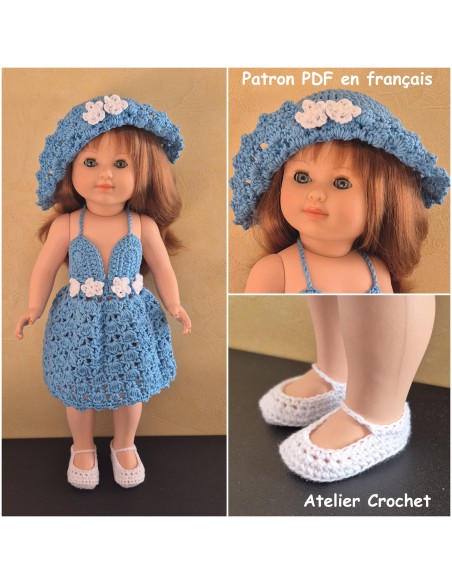 Robe, chapeau et chaussures patron PDF de crochet pour poupée Marie Françoise