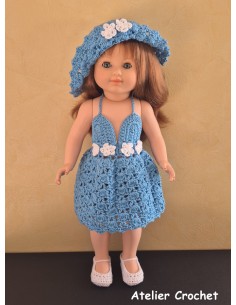 Ensemble robe, chapeau et chaussures pour poupée Marie Françoise