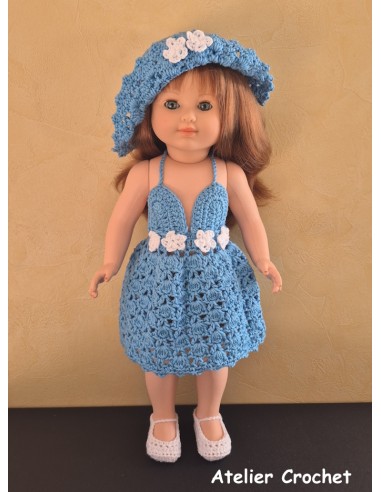Ensemble robe, chapeau et chaussures pour poupée Marie Françoise