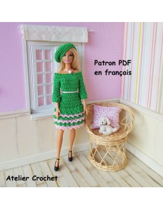 Robe et béret patron PDF de crochet pour poupée Barbie