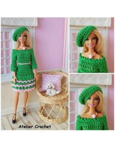 Robe et béret patron PDF de crochet pour poupée Barbie 2