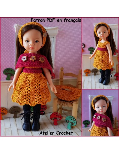Robe, étole, bandeau et sac patron PDF de crochet pour poupée Paola Reina Las Amigas