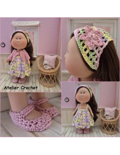 Ensemble robe, gilet, fichu et chaussures au crochet pour poupée Mia Nines d'Onil 2