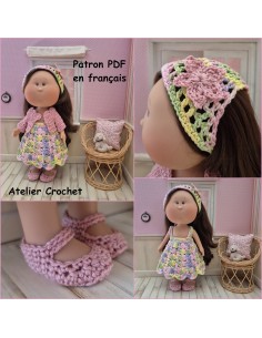 Robe, gilet, fichu et chaussures patron PDF de crochet pour poupée Mia NInes d'Onil