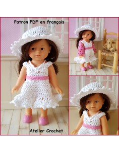 Robe, ceinture, chapeau et châle patron PDF de crochet pour poupée Mini Corolline