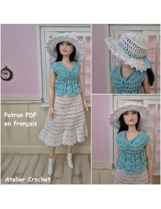 top, jupe et chapeau ensemble au crochet pour poupée Barbie Curvy 2