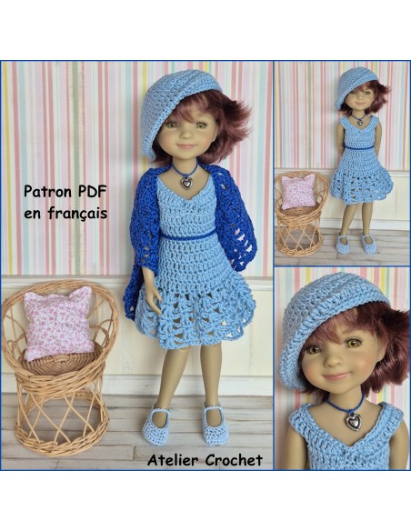 Robe, châle, béret et chaussures patron PDF de crochet pour poupée Ruby Red Fashion Friends