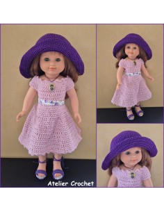 Ensemble robe, chapeau et chaussures au crochet pour poupée Marie Françoise 2
