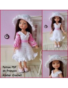 Robe, chapeau et châle patron PDF de crochet pour poupée Paola Reina Las Amigas