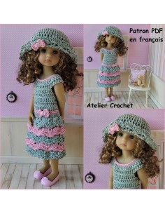 Robe à volants, ceinture et chapeau patron PDF de crochet pour poupée Ruby Red Fashion Friends