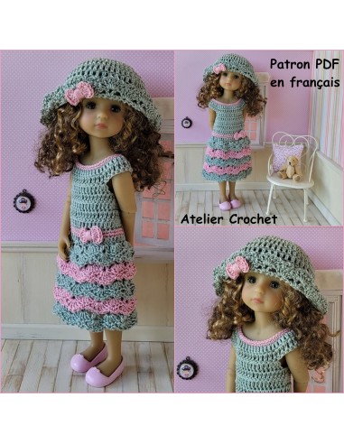 Robe à volants, ceinture et chapeau patron PDF de crochet pour poupée Ruby Red Fashion Friends