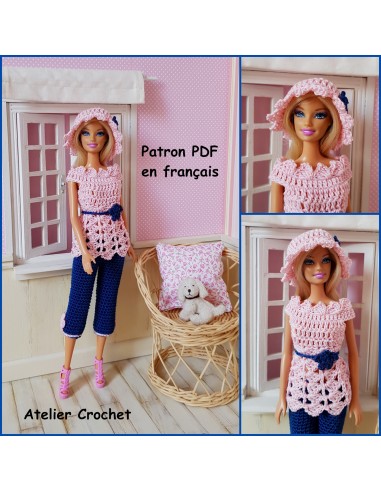Tunique, pantacourt et chapeau patron PDF de crochet pour poupée Barbie