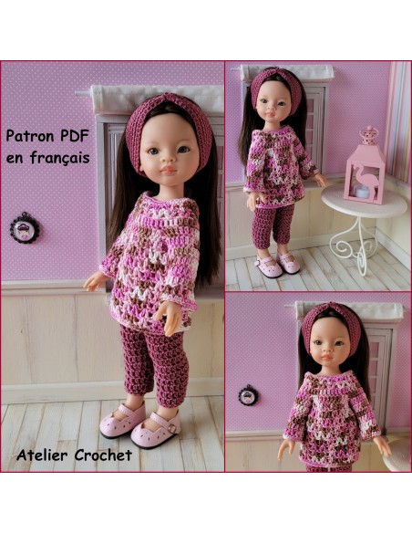 Tunique, pantalon et bandeau patron PDF de crochet pour poupée Paola Reina Las Amigas