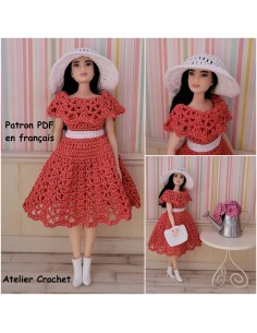 Robe, chapeau et sac patron PDF de crochet pour poupée Barbie Curvy