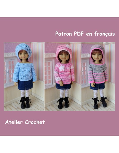 Patron PDF de 3 ensembles pulls et bonnets au crochet pour poupée Ruby Red fashion Friends