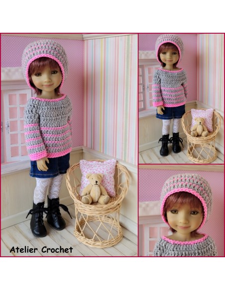 Patron PDF de 3 ensembles pulls et bonnets au crochet pour poupée Ruby Red fashion Friends