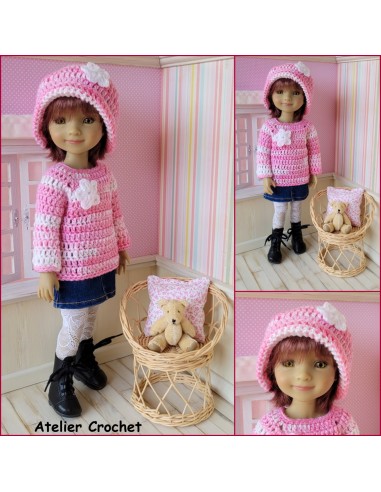 Patron PDF de 3 ensembles pulls et bonnets au crochet pour poupée Ruby Red fashion Friends