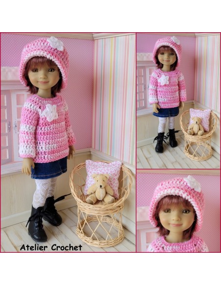 Patron PDF de 3 ensembles pulls et bonnets au crochet pour poupée Ruby Red fashion Friends