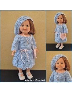 Ensemble robe, béret et sac au crochet pour poupée Marie Françoise 2