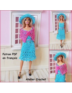 Robe, étole et chapeau patron PDF de crochet pour Barbie