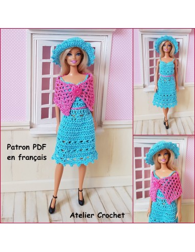 Robe, étole et chapeau patron PDF de crochet pour Barbie