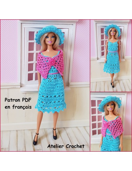 Robe, étole et chapeau patron PDF de crochet pour Barbie