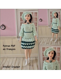 Robe et béret patron PDF de crochet pour poupée Barbie Curvy