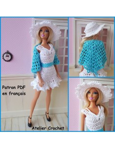 Robe, chapeau et châle patron PDF de crochet pour poupée Barbie