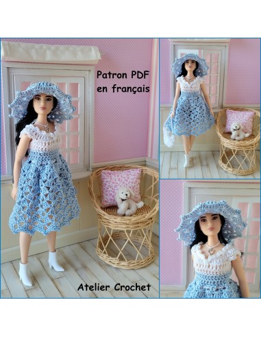 Robe, chapeau et sac patron PDF de crochet pour poupée Barbie Curvy
