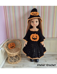 Robe à manches longues et chapeau de sorcière au crochet pour poupée Paola Reina Las Amigas