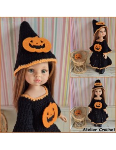 Robe à manches longues et chapeau de sorcière au crochet pour poupée Paola Reina Las Amigas 2