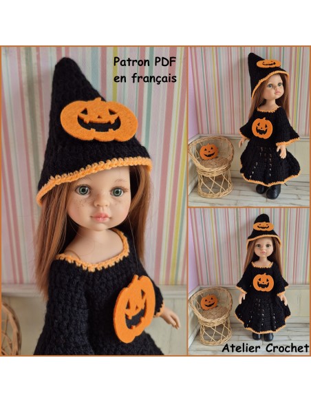 Robe et chapeau de sorcière patron PDF de crochet pour poupée Paola Reina Las Amigas
