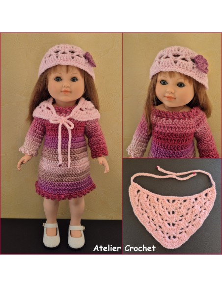 Robe, châle et bonnet au crochet pour Marie Françoise