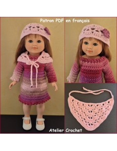 Robe, châle et bonnet patron PDF de crochet pour poupée Marie Françoise