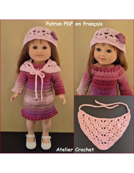 Robe, châle et bonnet patron PDF de crochet pour poupée Marie Françoise