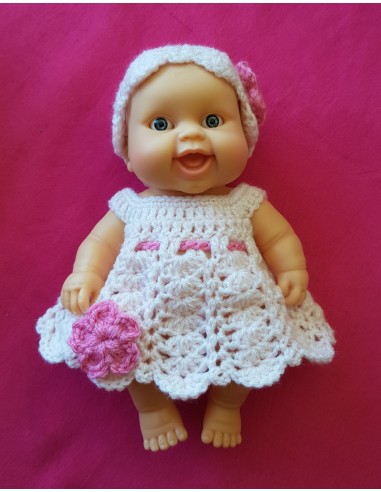 Couffin, couverture, robe, culotte et bonnet patron PDF de crochet pour poupon Paola Reina Los Peques