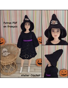 Robe et chapeau de sorcière patron PDF de crochet pour poupée Barbie Curvy