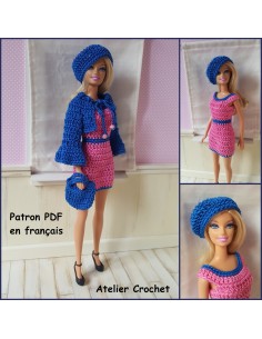 Robe, boléro, béret et sac patron PDF crochet pour Barbie