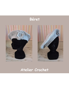 Béret femme gris fait main au crochet