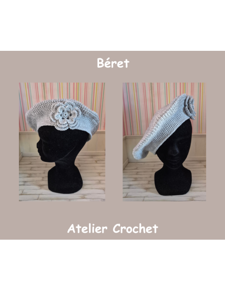 Béret femme gris fait main au crochet
