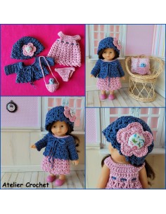 Robe, gilet, bonnet et sac patron PDF de crochet pour poupée Mini Corolline 2