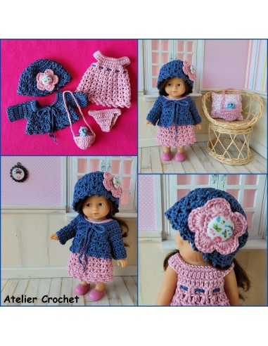 Robe, gilet, bonnet et sac patron PDF de crochet pour poupée Mini Corolline