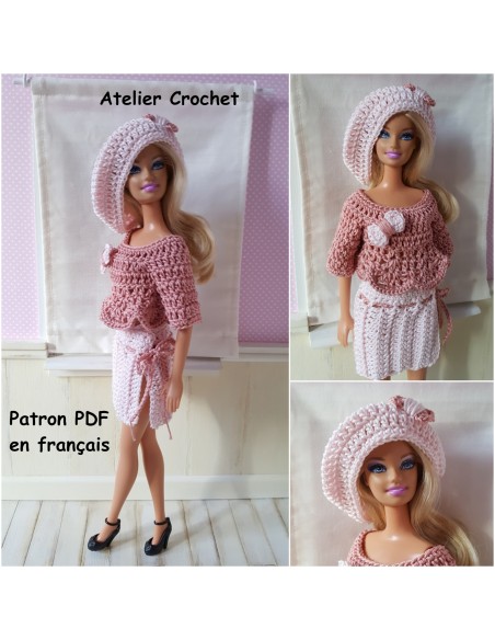 Jupe, pull et béret patron PDF de crochet pour poupée Barbie